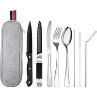 Camping Besteck Set 9-Teilig Edelstahl To Go Tragbar Outdoorsilber