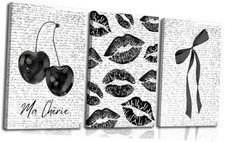 3 piezas vintage funky de labios blancos y negros y cerezas, 16x24inx3pcs Lona