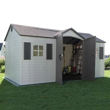 Lifetime 15x8 Ft Plastic Outdoor Garden Storage Shed Kit 6446 - Desert Sand
