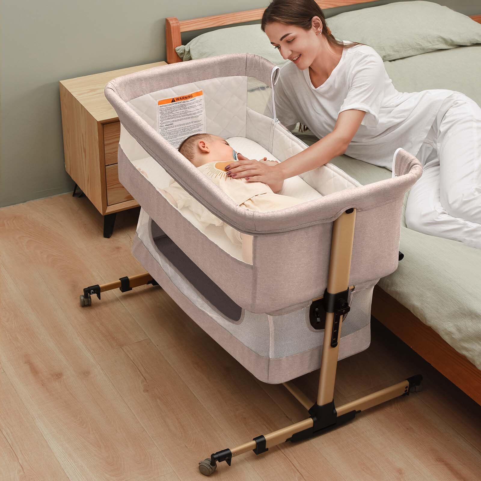 Baby Crib Baby Bassinet Bedside Crib Adjustable Portable Bed for Infant,co Sl...