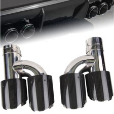 2pcs H-style Real Carbon Fiber Car Dual Exhaust Tip End Pipes Id2.5 Od3.5