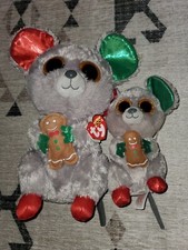 Lot 2 TY BEANIE BOOS - MAC the 6" 10" CHRISTMAS MOUSE - w TAG pbk2