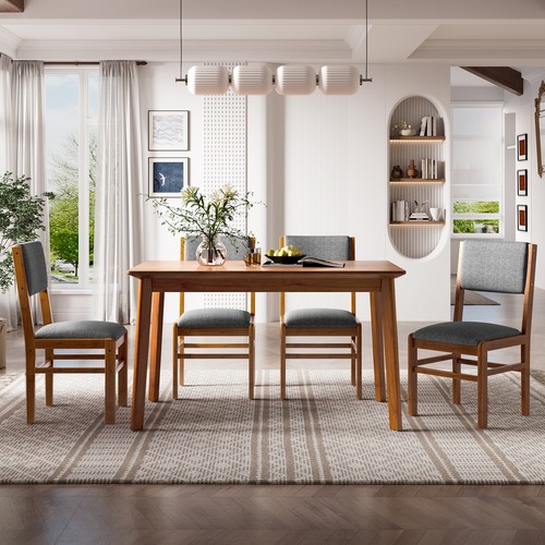 5-Piece Modern Rectangle Wooden Kitchen Dining Table Set With Upholstered Chairs - Picture 24 of 24