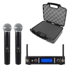 Dual Wireless UHF Microphone System Vocal Handheld Radio Kit with Carrying Case