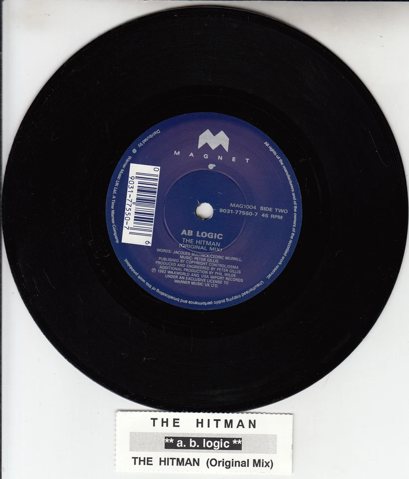 AB LOGIC The Hitman PICTURE SLEEVE 1992 7" 45 rpm record + juke box strip RARE! - Image 2 of 3