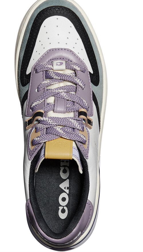 New Coach Women's City Sole Court Sneakers shoes lace up white blue lilac  purple