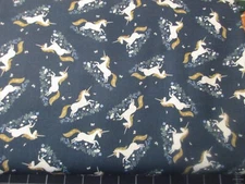 1 Yard New Cotton Fabric Dear Stella Unicorns on Dark Blue Background