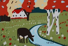 Cow Drinking Folk Art Print by Maud Lewis, Early 1900s Canadian Primitive Style