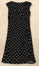 Ralph Lauren Black Wrap Dress White Polka Dots Women’s Size 12 Rucheing EUC