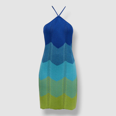$361 Paola Bernardi Women's Blue Emilia Knit Mini Halter Sheath Dress Size XL