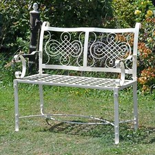 Antique White "Devonshire" Wrought Iron Garden Bench