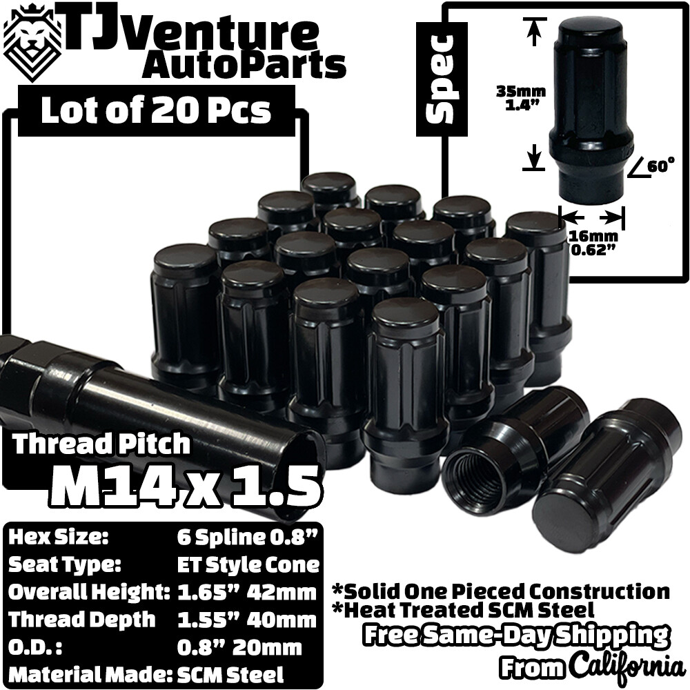 ゆ୨୧ 20Pc Black M14x1.5 Spline Tuner ET Lug Nut+Key Sequoia