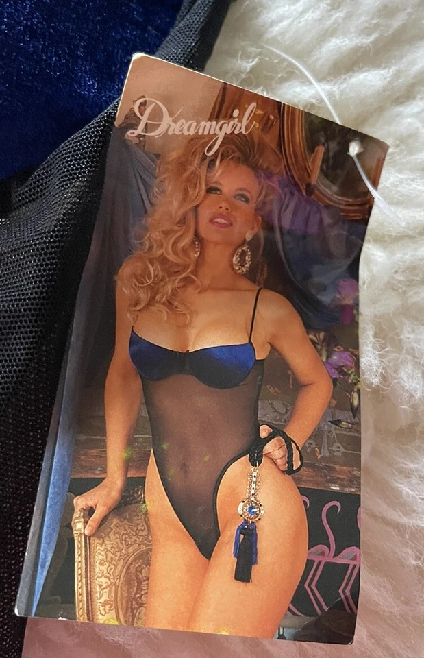 Lencería Dreamgirl vintage peluche talla M negro malla azul terciopelo con aros sujetador tazas Foto 2 de 4