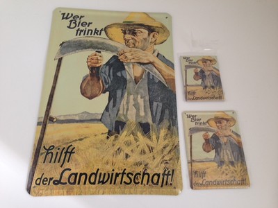 WHO DRINKS BEER HELPS FARMING - Set of 3 - Tin Sign 20x30cm + Extras