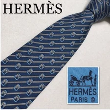 HERMES necktie string metal fittings all over pattern 100% silk made in France