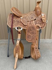 Western Brown Leather Hand Carved Roper Ranch Saddle with Leather Strings 49