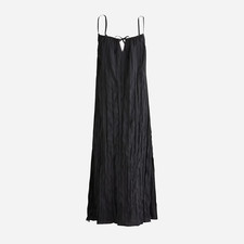 NEW J Crew Womens Crinkled Side Slit Midi Spaghetti Strap Dress Black M NWT