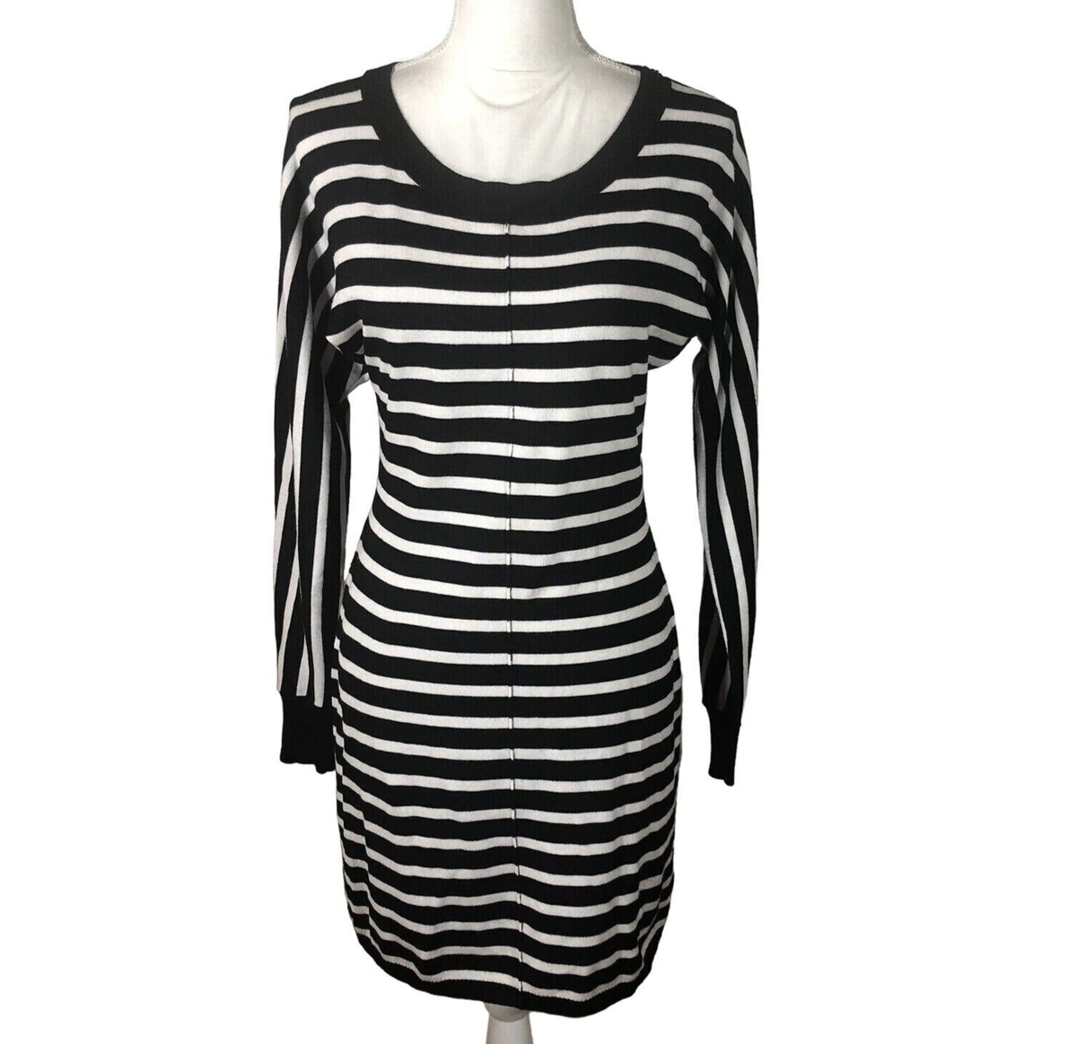 Olive & Oak Sweater Dress Womens M Black White Stripe Lightweight Dolman  Sleeve | eBay