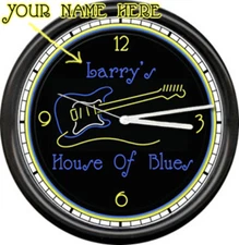 Personalized Guitar House Blues Music Musician Band Neon Colors Sign Wall Clock