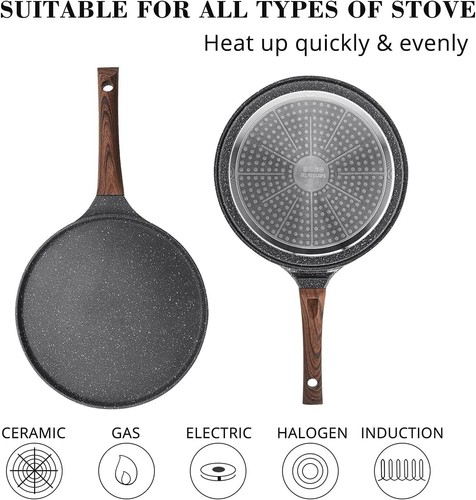 Crepe Pfanne 26cm Antihaftpfanne Omlettpfanne Pfannkuchen Flache Pfanne mit Schw - Bild 4 von 9