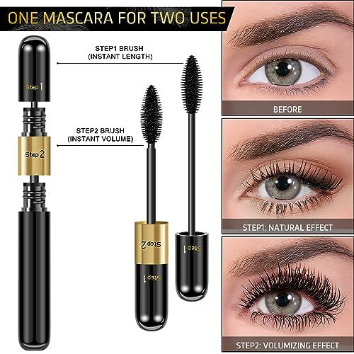 2 in 1 4D Silk Fiber Mascara Black, Waterproof Volume and Length, 5x Longer Volu - Picture 4 of 6