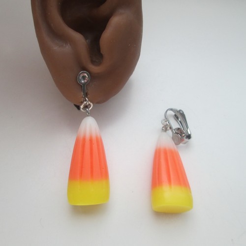 Realistic Candy Corn Clip On Earrings for Autumn Styles Perfect for Halloween - Picture 3 of 4