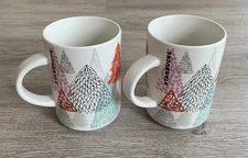 2 Starbucks Coffee Tea Hot Cocoa Mug Christmas Holiday Trees Ceramic 2017 12oz