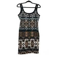 B44 Dressed Womens Scoop Neck Tank Dress Size L Black Abstract Clubwear Party