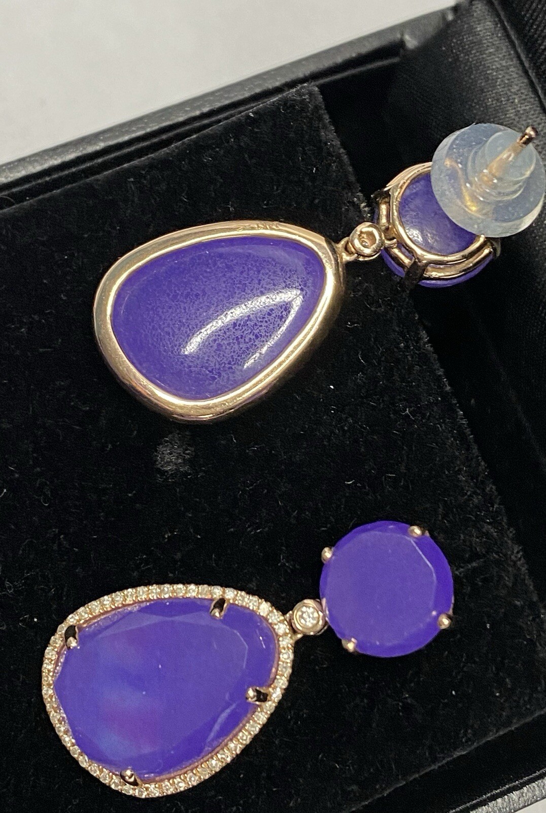 14k Solid Gold Extra Large Amethyst Diamonds Dang… - image 3