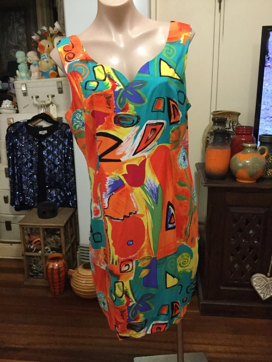 Vintage TARGET bright Colourful Bold Slip Dress Sleeveless Size 16  Viscose/rayon