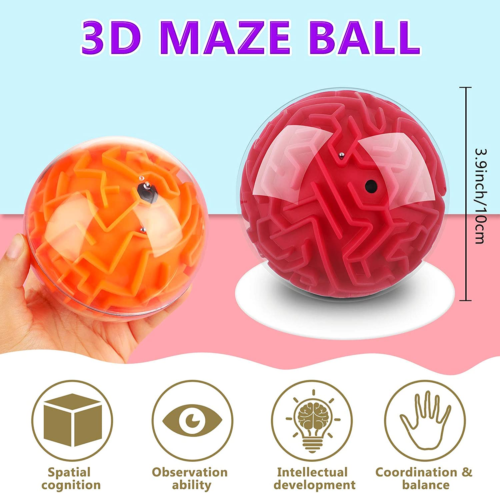 4 Pieces 3D Maze Ball Maze Puzzle Ball Magic Brain Teasers Games Sphere Educatio - Picture 3 of 12