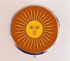 Boho Sun Pill Box Case Pillbox Holder Trinket Retro Burnt Orange 70s Style Hippy