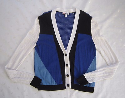 PETER PILOTTO for Target Blue White Black Colorblock Vneck Cardigan Sweater  Sz M - Main Image