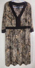 SCARLETT Women +Size 20W Lepord Print V Neck 3/4 Sleeve Long Dress