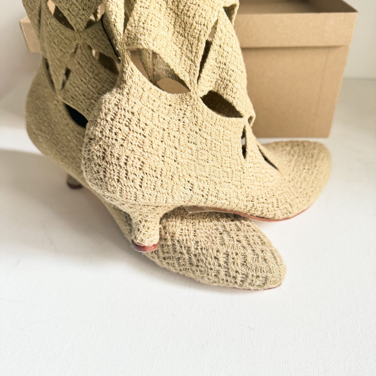 ISA Boulder Knit Argyle Over the Knee Boots Light Beige 38