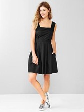 NEW GAP Womens Cotton Fit & Flare Pleated Dress Zip Sleeveless Black 0 XXS 8 NWT