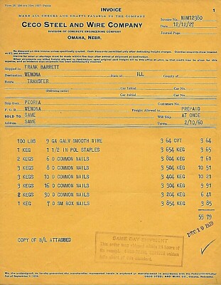 1927~CECO STEEL AND WIRE CO.~ADVERTISING BILL/LETTERHEAD~OMAHA, NEBR~HARDWARE