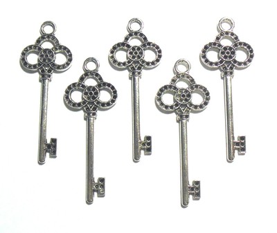5 Skeleton Keys Silver Jewelry Craft 2.5 inches Pendant Steampunk Lot ...