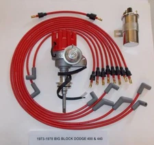 DODGE 440 1973-78 RED Small Female Cap HEI Distributor+45K Coil+Spark Plug Wires