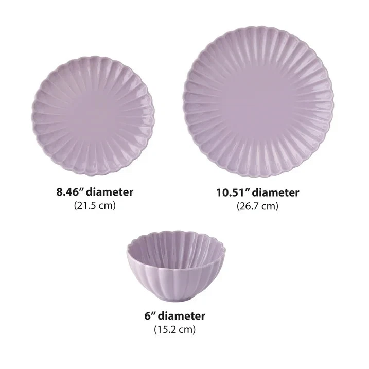 Juego de vajilla de gres Colette de 12 piezas, púrpura Foto 3 de 4