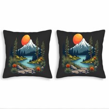Set of 2 Square Throw Pillow Covers 18x18in - Serene Mountain Landscape Design