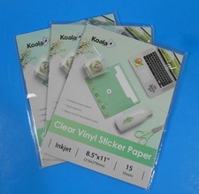 3X Koala 15 Sheets/Pkg Clear Vinyl Sticker Paper 8.5X11 For Inkjet