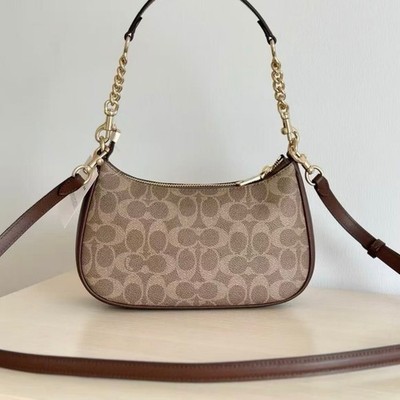 NWT Coach CV933 Brown Teri Shoulder Bag In Signature Canvas Free Shipping
