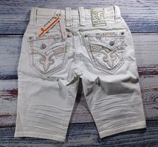 NWT ROCK REVIVAL NEIL SZ 29 31W EMBROIDERED W/LEATHER TRIM PKTS WHITE SHORTS