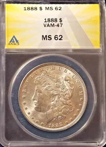 1888-P  MORGAN DOLLAR   *BRIGHT WHITE*   MS-62   VAM-47 - DOUBLE REVERSE VARIETY