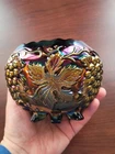 Pretty Black Amethyst Dugan Carnival Glass Grape Delight Rose Bowl Round Top