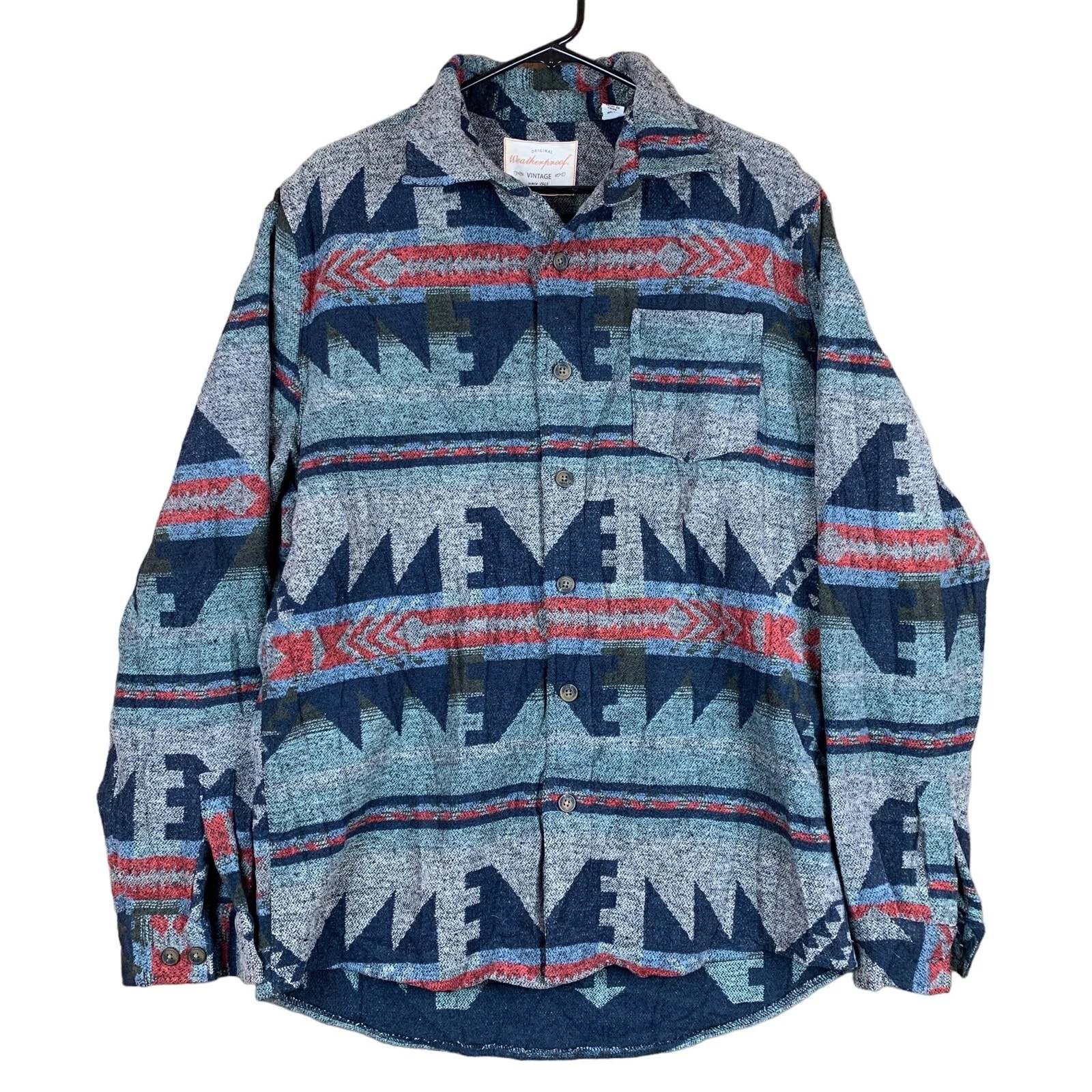 Weatherproof Mens Shacket Gray Multicolored Aztec Button Collared Tribal Medium