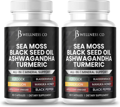 Sea Moss Black Seed Oil Ashwagandha Turmeric Bladderwrack Burdock - with Manuka,
