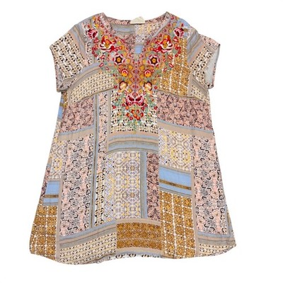 Savanna Jane Top Womens 2X Boho Embroidered Patchwork Tunic Peasant