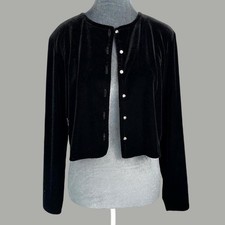 Vintage 90s Y2K Black Velvet Crystal Jewel Button Cropped Cardigan Crimson PM